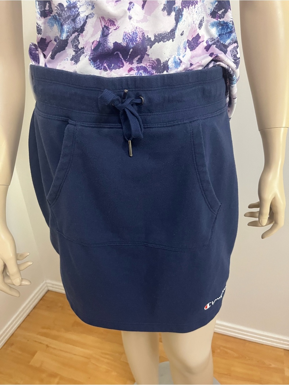 Champion Navy Sweatshirt Skirt with Drawstring